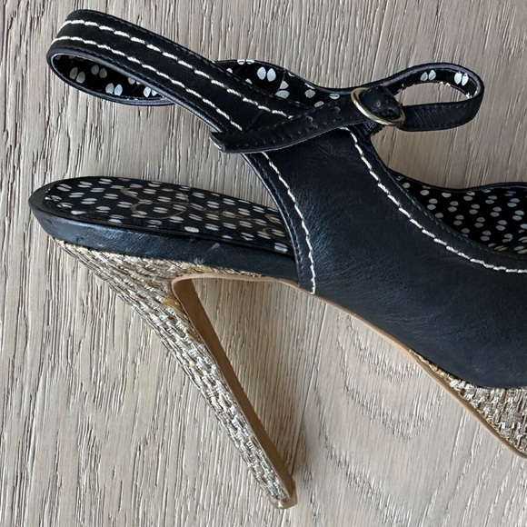 Jessica Simpson Raffia Straw Platform Sandals w/Black Leather Peep Toe - Picture 10 of 15